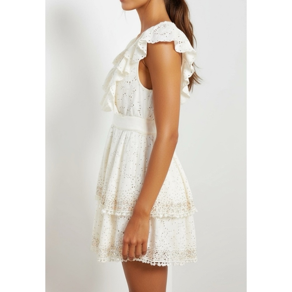 FARM RIO Eyelet Beaded Mini Dress, Off White, XS - Picture 5 of 15